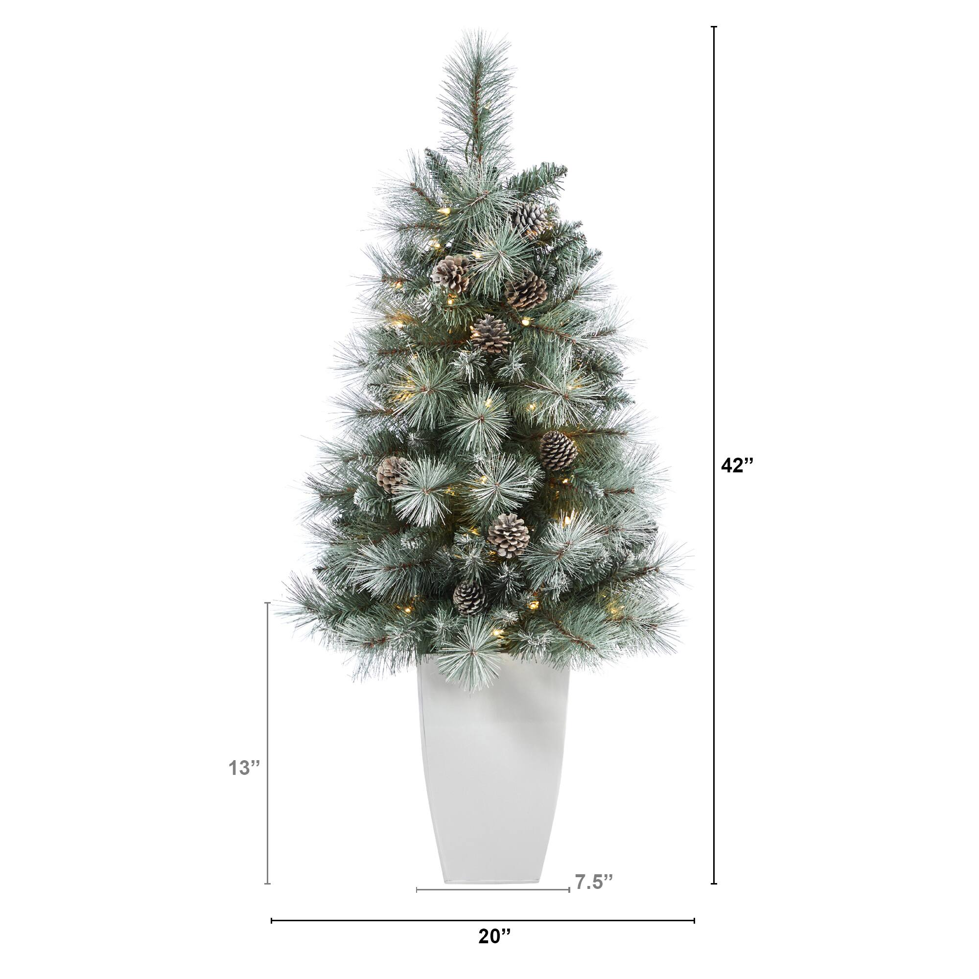 3.5ft. Pre-Lit Frosted British Columbia Mountain Pine Artificial Christmas Tree in White Planter, Clear Lights